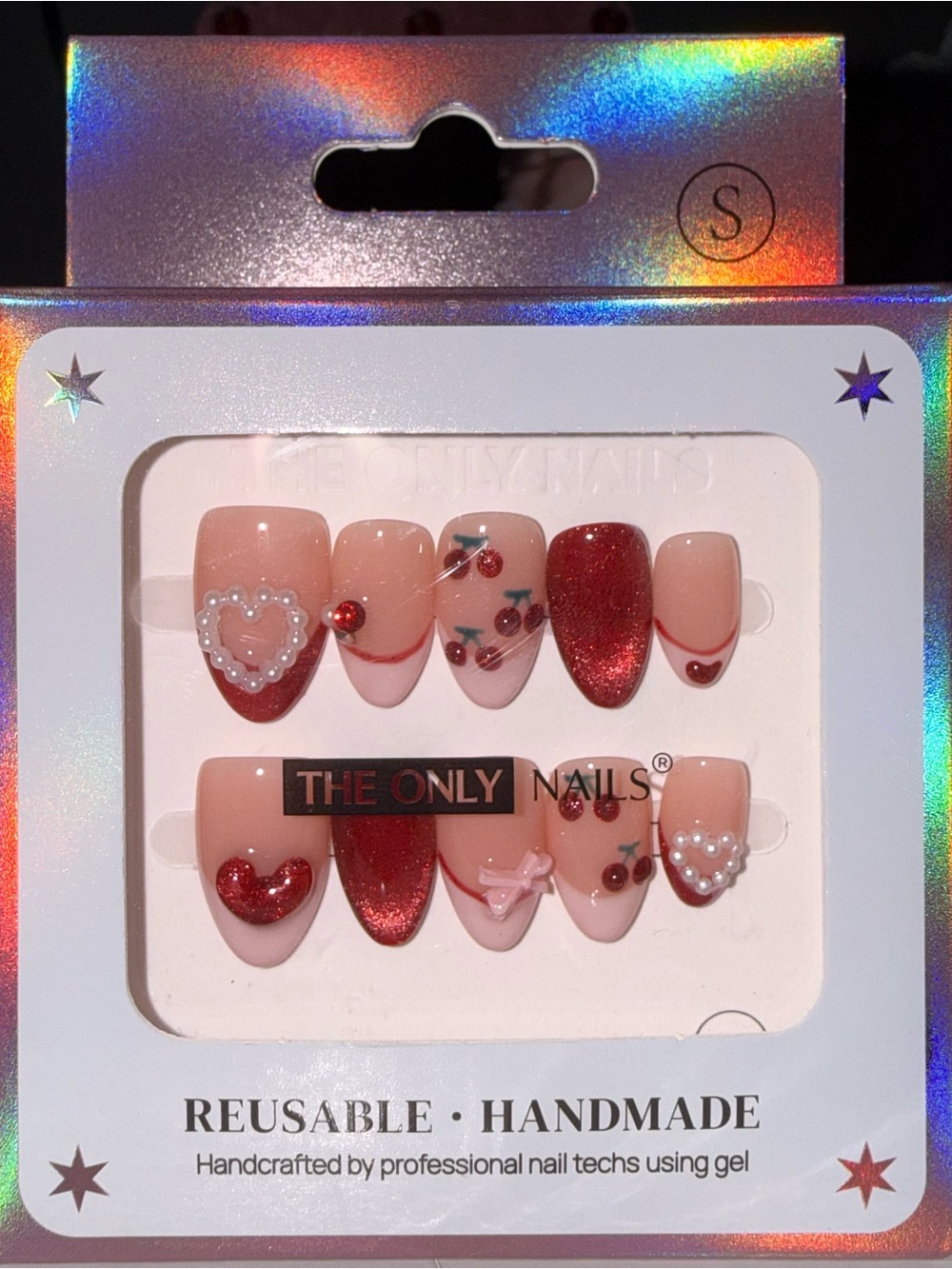 The Only Nails Red & Nude Reusable Handmade Press-On Nail Set